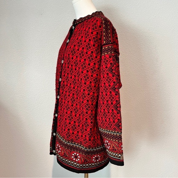 Dale of Norway Red Black Nordic Wool Knit Cardigan Sweater Sz M - Picture 2 of 6
